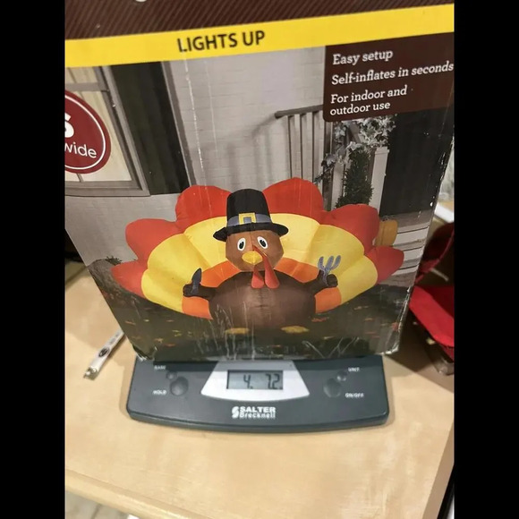 Gemmy Airblown Inflatable 6 Foot Turkey Thanksgiving Pilgrim Hat Lights up - Picture 5 of 5